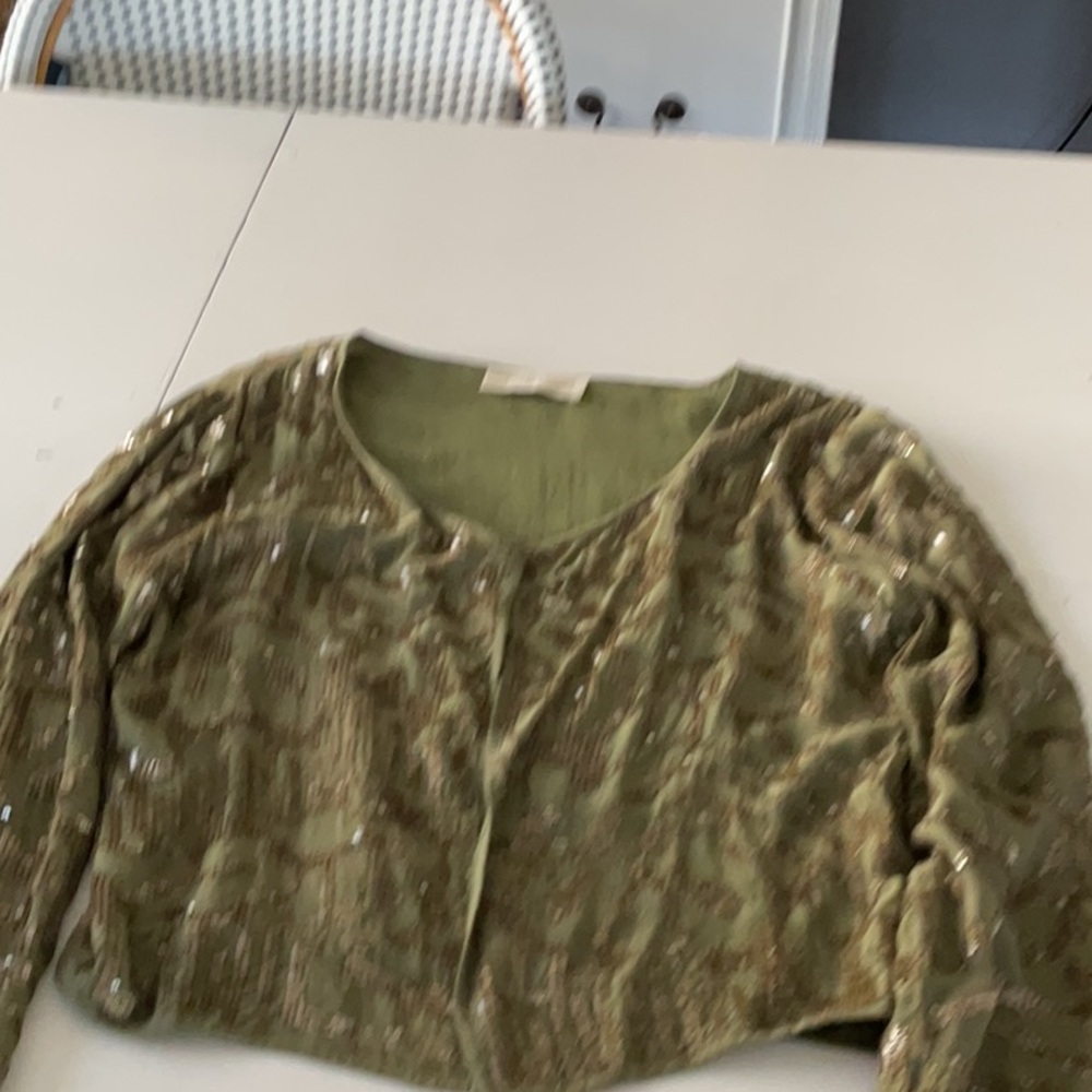 Olive green jacket with gold sequins small